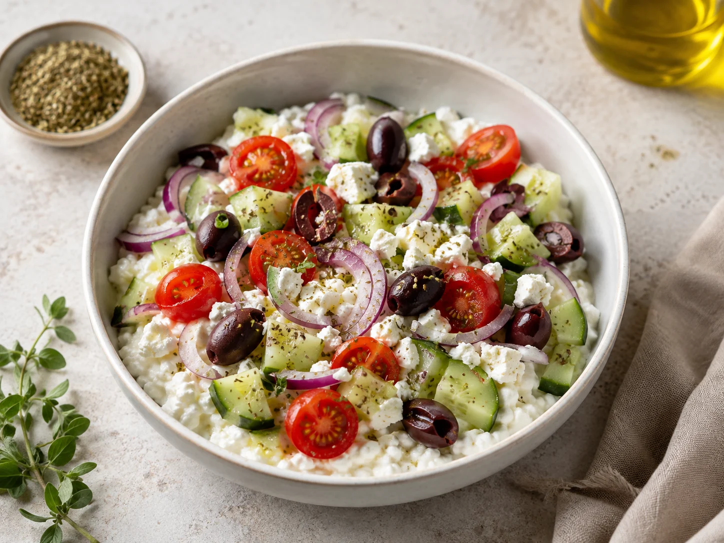 Greek Salad Cottage Cheese Bowl